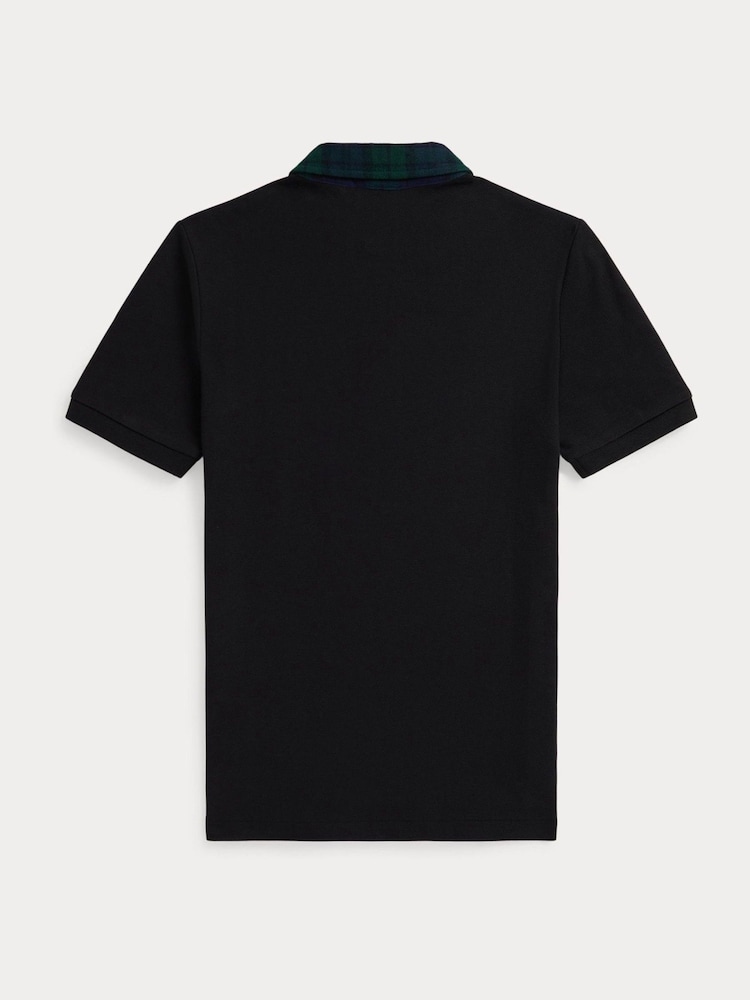 Polo Ralph Lauren Black Tartan Contrast Collar Polo Jumper - Image 2 of 2