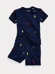 Polo Ralph Lauren Blue Baby All-Over Pony Logo Pique T-Shirt - Image 1 of 3