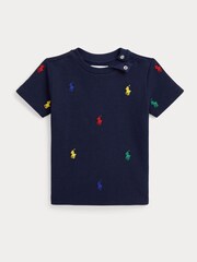Polo Ralph Lauren Blue Baby All-Over Pony Logo Pique T-Shirt - Image 2 of 3