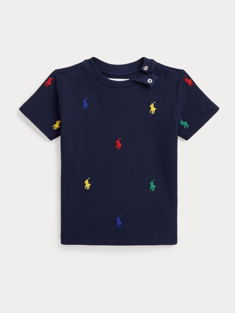 Polo Ralph Lauren Blue Baby All-Over Pony Logo Pique T-Shirt - Image 2 of 3