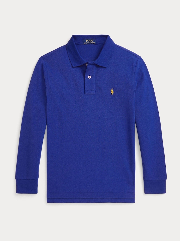 Azul - Polo Ralph Lauren Boys Long Sleeve Cotton Pique Polo Shirt - Imagen 1 de 2