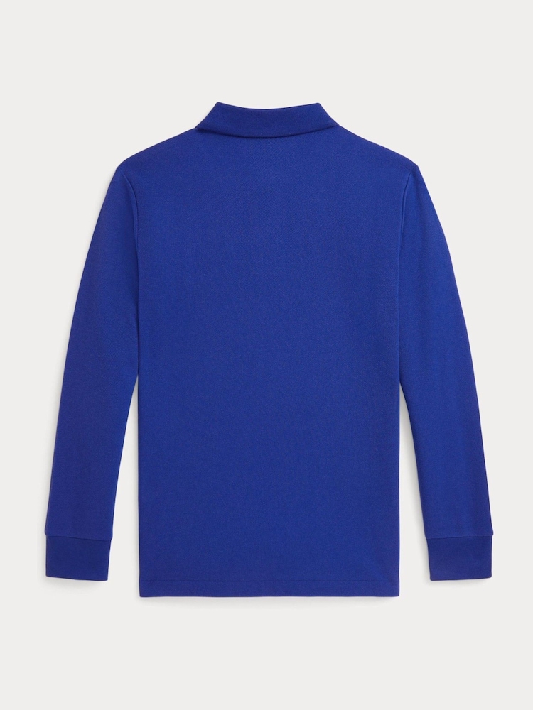 Polo Ralph Lauren Blue Boys Long Sleeve Cotton Pique Polo Shirt - Image 2 of 2 Polo Ralph Lauren Blue Boys Long Sleeve Cotton Pique Polo Shirt - Image 2 of 2