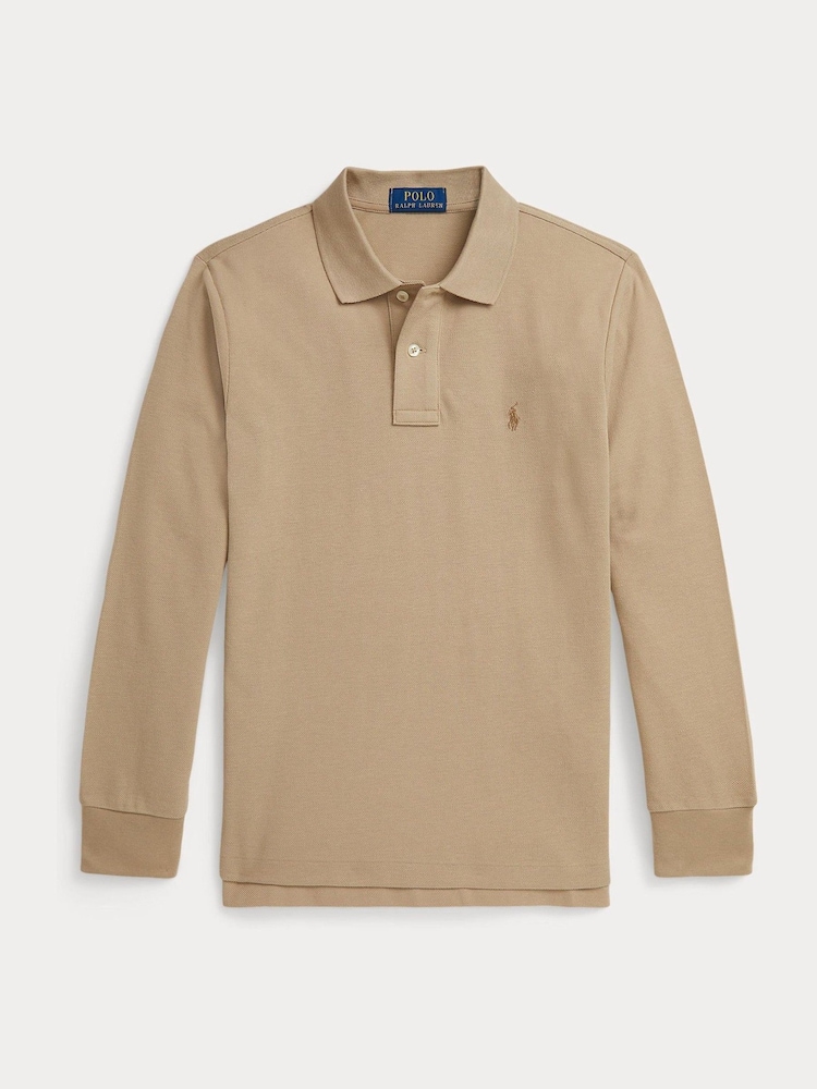 Natural - Polo Ralph Lauren Boys Long Sleeve Cotton Pique Polo Shirt - Imagen 1 de 2