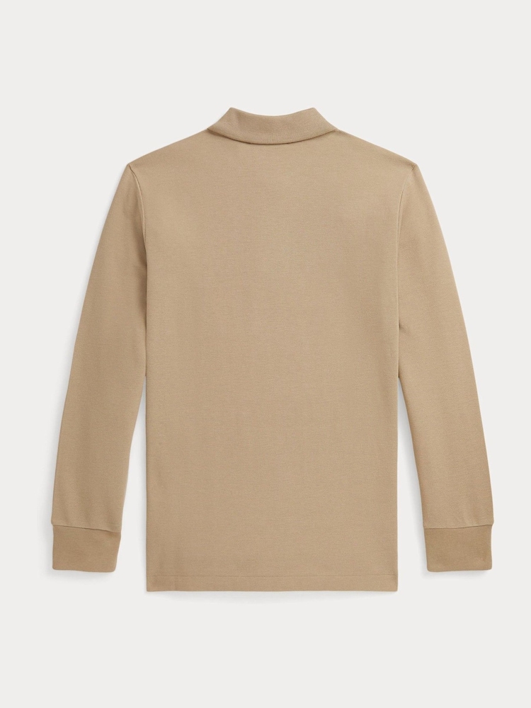 Natural - Polo Ralph Lauren Boys Long Sleeve Cotton Pique Polo Shirt - Imagen 2 de 2