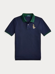 Polo Ralph Lauren Blue Boys Bear Contrast Collar Polo Shirt - Image 1 of 2