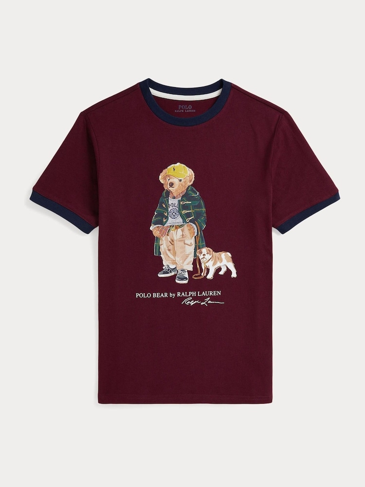 rdeča - Polo Ralph Lauren fantovska majica s kratkimi rokavi, grafiko medveda in kontrastnim potiskom medveda - Slika 1 iz 2