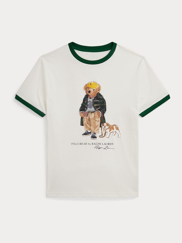 Bela - Polo Ralph Lauren fantovska majica s kratkimi rokavi, grafiko medveda in kontrastnim potiskom medveda - Slika 1 iz 3