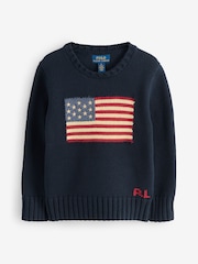 Polo Ralph Lauren Blue Boys Flag Icon Knit Jumper - Image 1 of 1