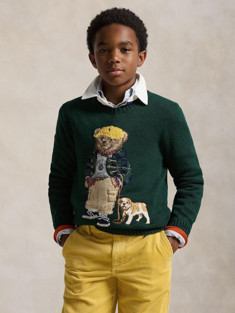 Polo Ralph Lauren Blue Boys Bear Knit Jumper - Image 1 of 5 Polo Ralph Lauren Blue Boys Bear Knit Jumper - Image 1 of 5