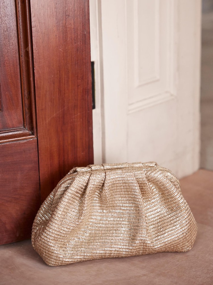 Mint Velvet Gold Metallic Clutch Bag - Image 1 of 6
