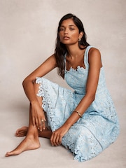 Mint Velvet Blue Lace Midi Dress - Image 2 of 10