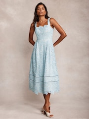 Mint Velvet Blue Lace Midi Dress - Image 3 of 10
