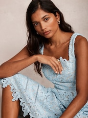 Mint Velvet Blue Lace Midi Dress - Image 5 of 10