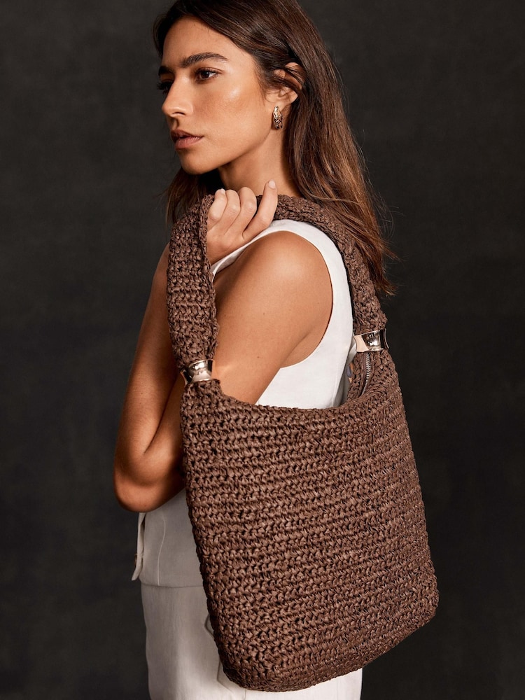 Mint Velvet Brown Woven Shoulder Bag - Image 1 of 6