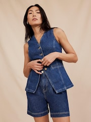 Mint Velvet Denim Pleated Shorts - Imagen 2 de 8