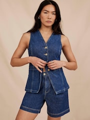 Mint Velvet Denim Pleated Shorts - Imagen 5 de 8