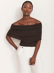 Mint Velvet Brown Metallic Bardot Top - Image 1 of 8