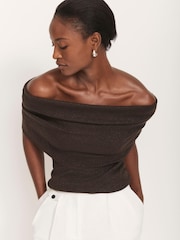 Mint Velvet Brown Metallic Bardot Top - Image 2 of 8
