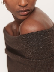 Mint Velvet Brown Metallic Bardot Top - Image 5 of 8