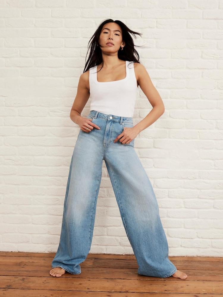 Mint Velvet Blue Wide Leg 100% Cotton Jeans - Image 1 of 6 Mint Velvet Blue Wide Leg 100% Cotton Jeans - Image 1 of 6