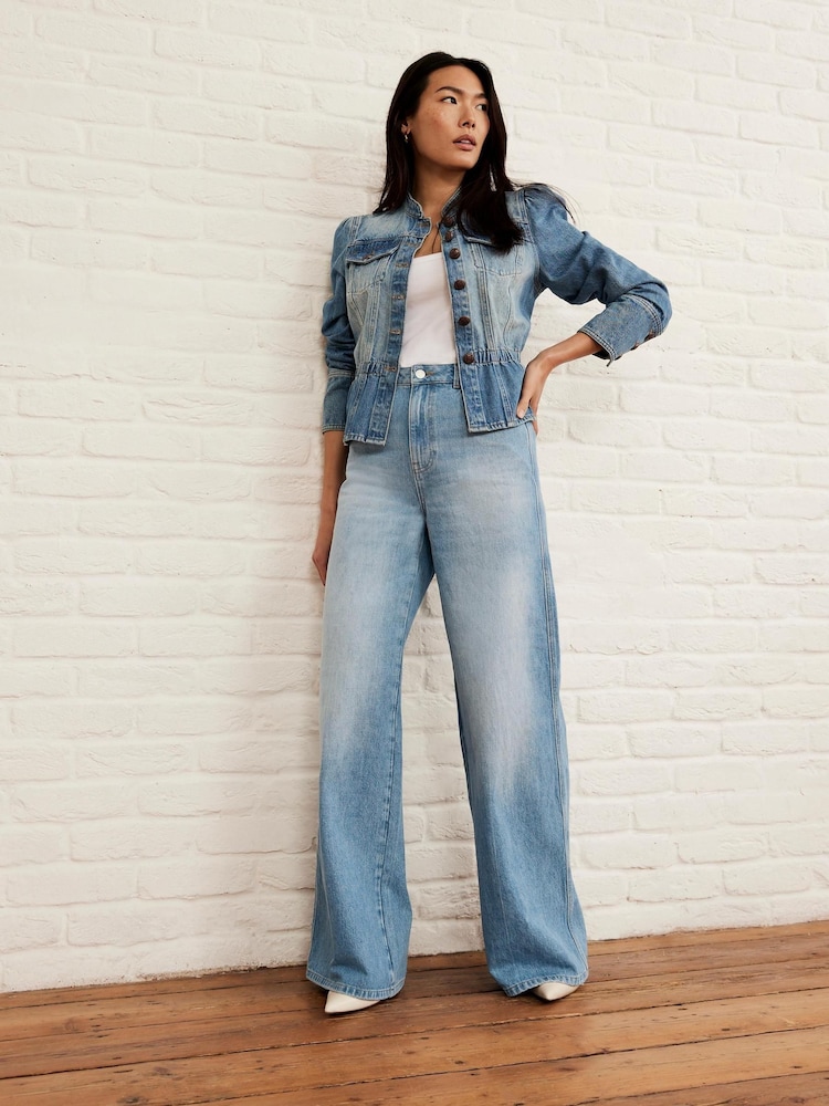 Mint Velvet Blue Wide Leg 100% Cotton Jeans - Image 6 of 6