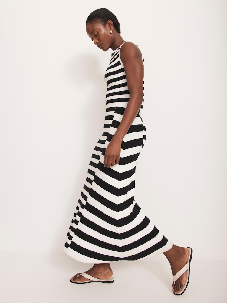 Mint Velvet Blue Stripe Knit Midi Dress - Image 3 of 8