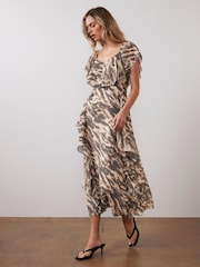 Mint Velvet Natural Animal Print Cape Sleeve Maxi Dress - Image 3 of 5