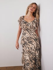 Mint Velvet Natural Animal Print Cape Sleeve Maxi Dress - Image 5 of 5