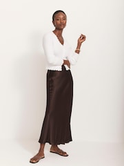 Mint Velvet Brown Satin Slip Midi Skirt - Image 2 of 7