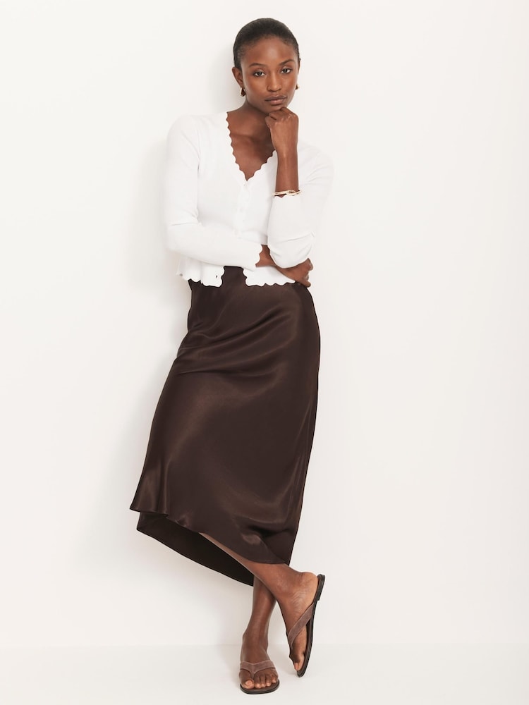 Buy Mint Velvet Brown Satin Slip Midi Skirt from the Next UK