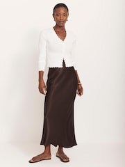 Mint Velvet Brown Satin Slip Midi Skirt - Image 5 of 7