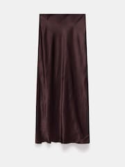 Mint Velvet Brown Satin Slip Midi Skirt - Image 6 of 7