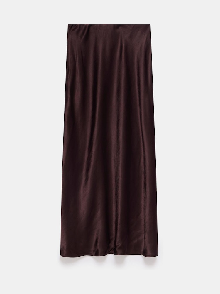 Mint Velvet Brown Satin Slip Midi Skirt - Image 7 of 7