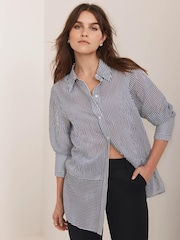 Mint Velvet Blue Striped Longline Shirt - Image 1 of 6