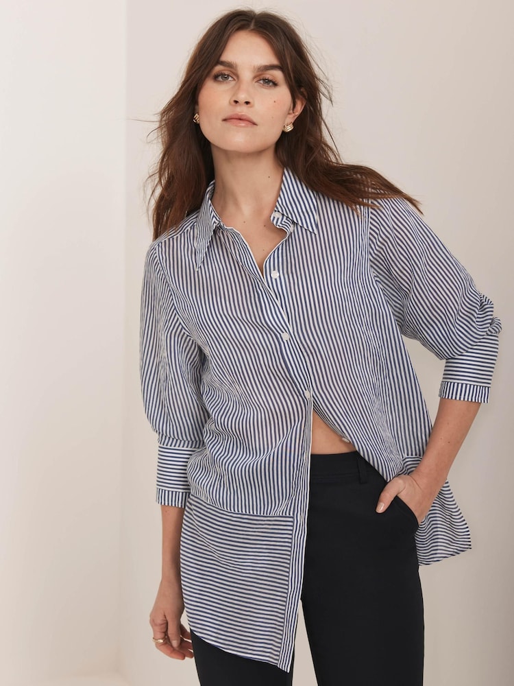 Mint Velvet Blue Striped Longline Shirt - Image 1 of 6