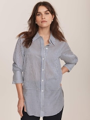 Mint Velvet Blue Striped Longline Shirt - Image 4 of 6