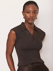 Mint Velvet Brown Sleeveless Knit Top - Image 3 of 6