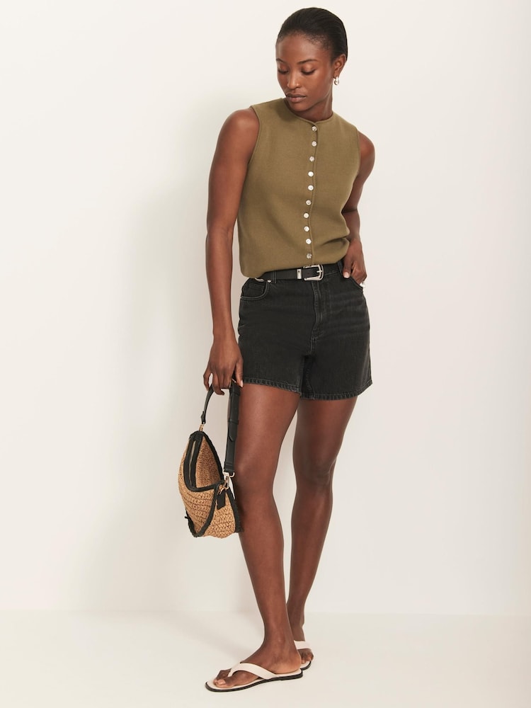 Mint Velvet Black Washed Denim 100% Cotton Shorts - Image 1 of 1