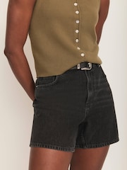 Mint Velvet Black Washed Denim 100% Cotton Shorts - Image 5 of 7