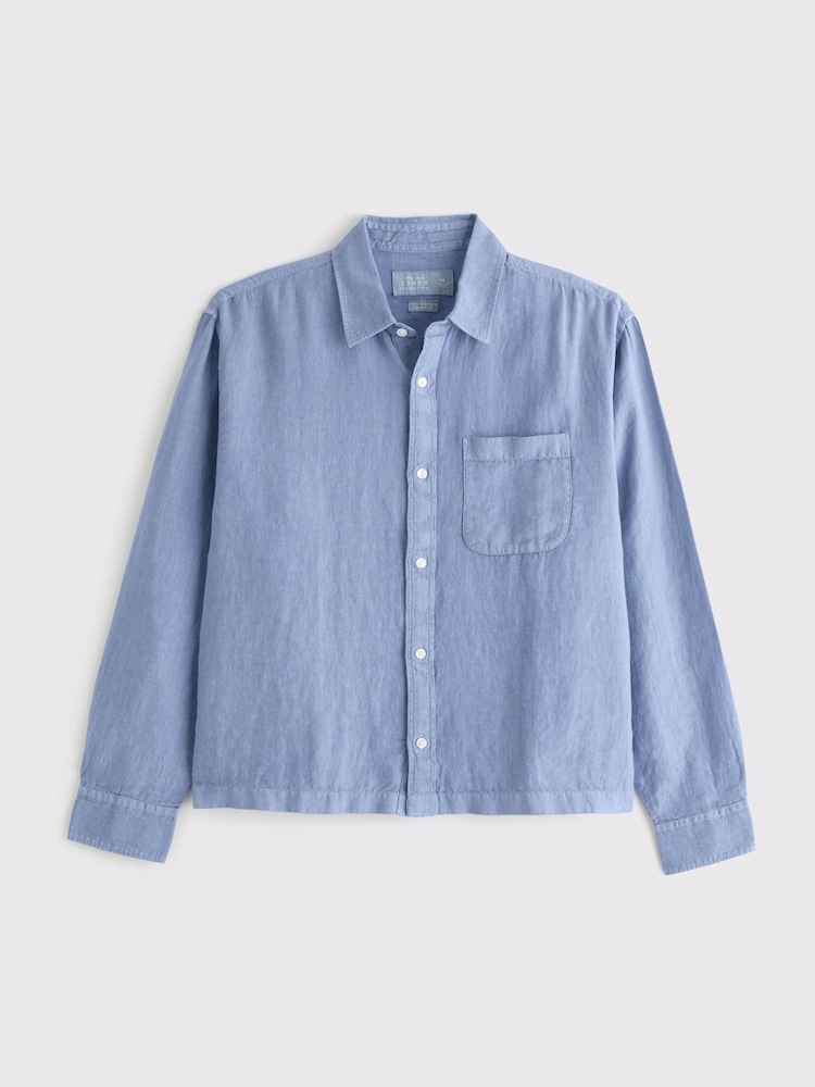 Abercrombie & Fitch Blue Linen Cropped Shirt - Image 1 of 1