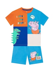 Character Blue Peppa Pig George Pig And Dinosaur T-Shirt And Shorts Outfit Set - Image 1 of 12