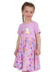 Character Purple Girls Peppa Pig Short Sleeve 100% Cotton Dress - Image 11 of 11