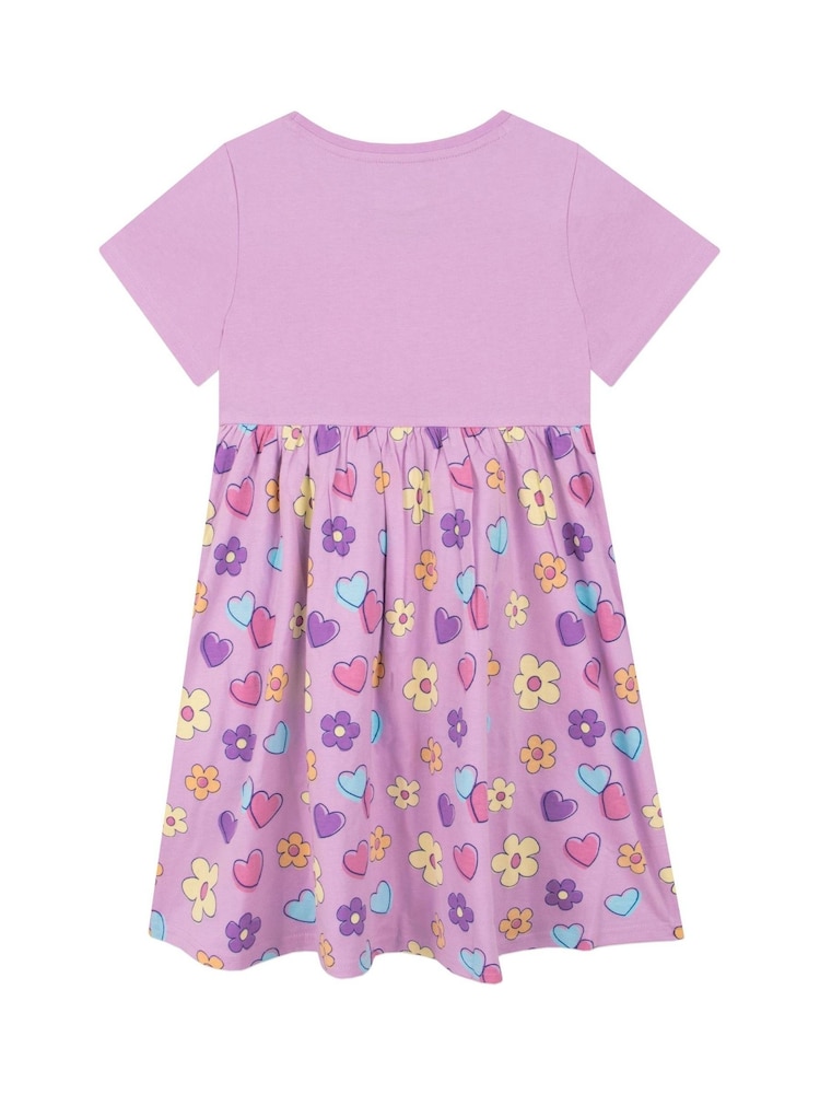 Character Purple Girls Peppa Pig Short Sleeve 100% Cotton Dress - Image 2 of 11