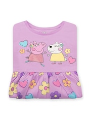 Character Purple Girls Peppa Pig Short Sleeve 100% Cotton Dress - Image 6 of 11