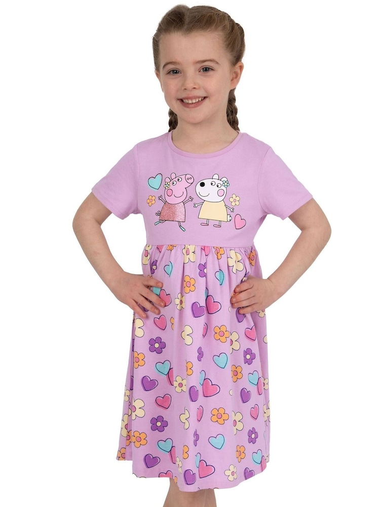 Character Girls Peppa Pig Short Sleeve 100% Cotton Dress - Image 7 of 11