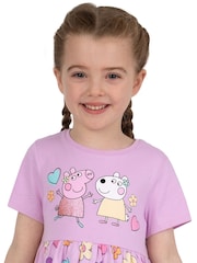 Character Purple Girls Peppa Pig Short Sleeve 100% Cotton Dress - Image 8 of 11