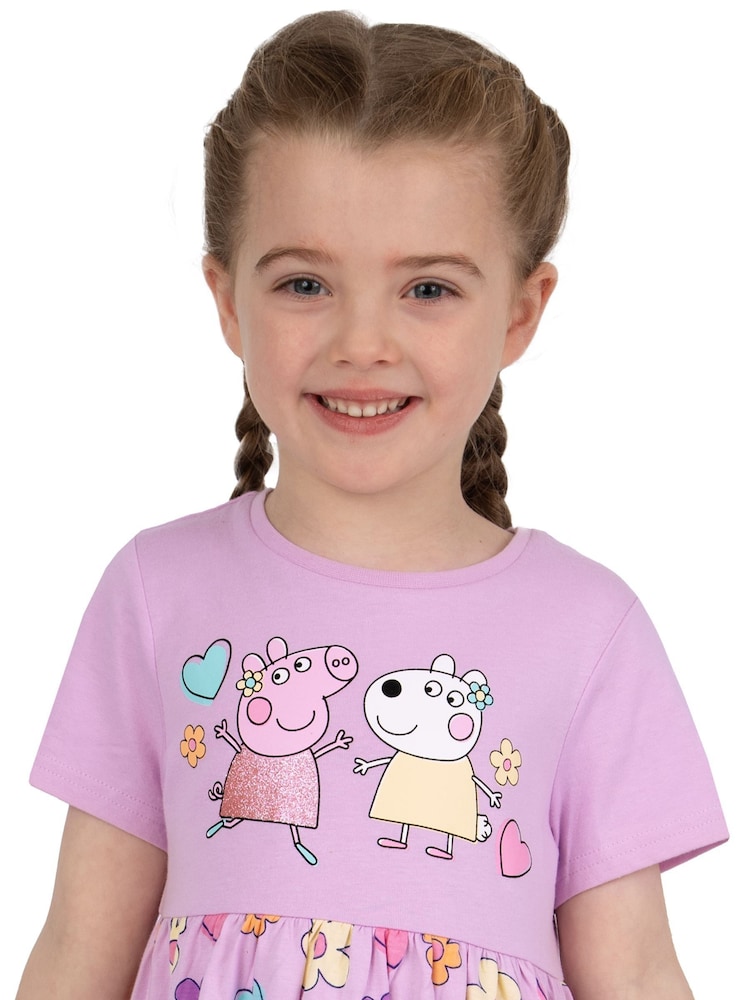 Character Girls Peppa Pig Short Sleeve 100% Cotton Dress - Image 8 of 11