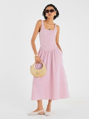River Island Red Seersucker Stripe Midi Dress - Image 1 of 4