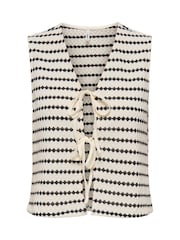ONLY White Monochrome Stripe Crochet Tie Front Vest - Image 1 of 2