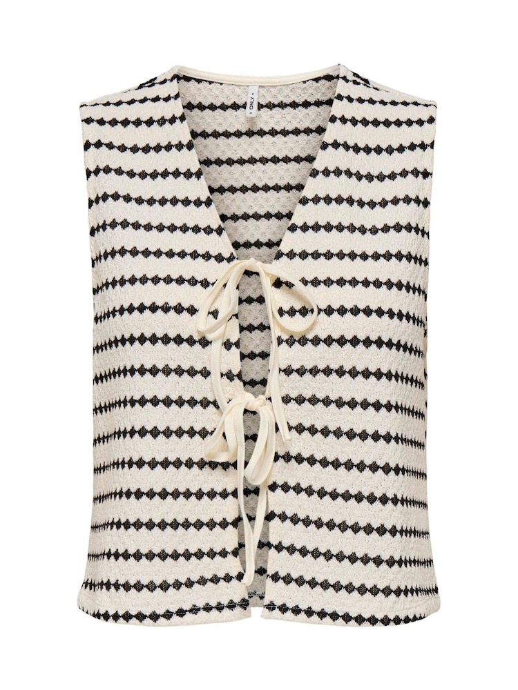 ONLY White Monochrome Stripe Crochet Tie Front Vest - Image 1 of 2